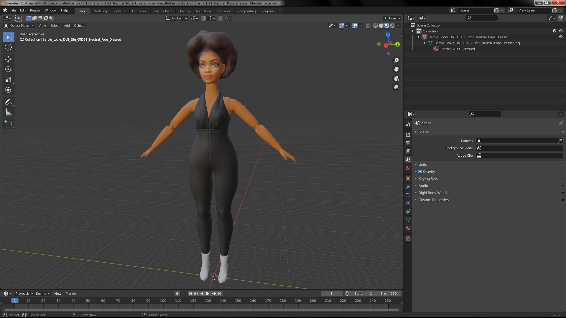 Barbie Looks Doll Elle GTD91 Neutral Pose Dressed 3D model