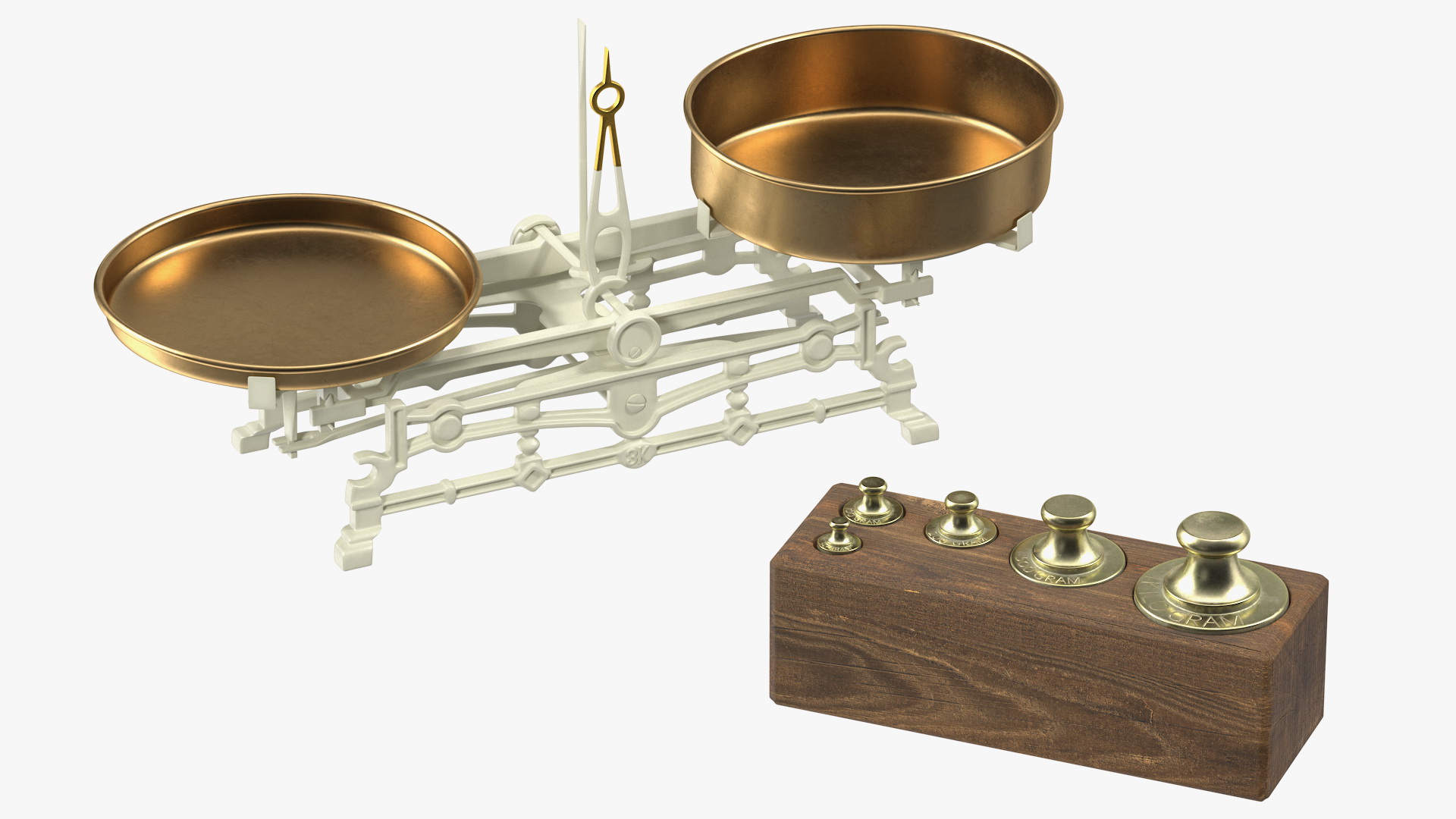 3D Vintage Balance Scale with Weights Set model