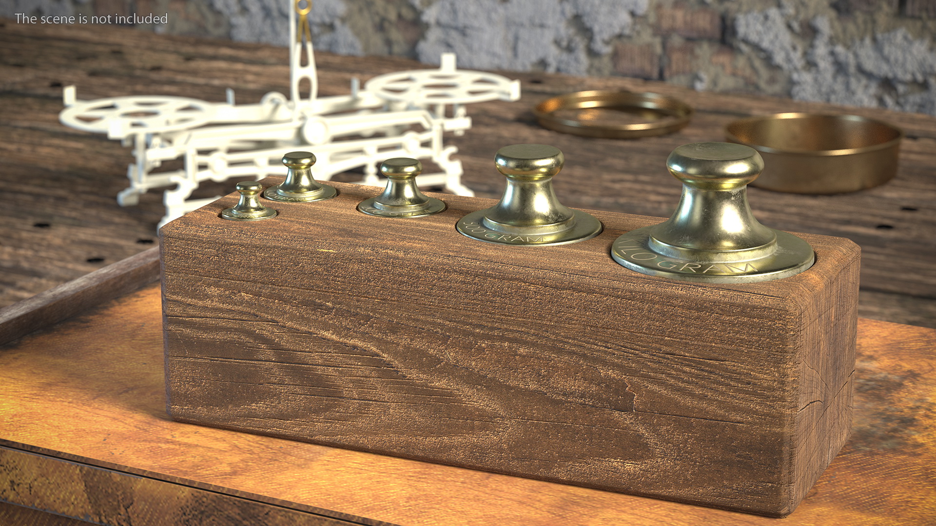 3D Vintage Balance Scale with Weights Set model