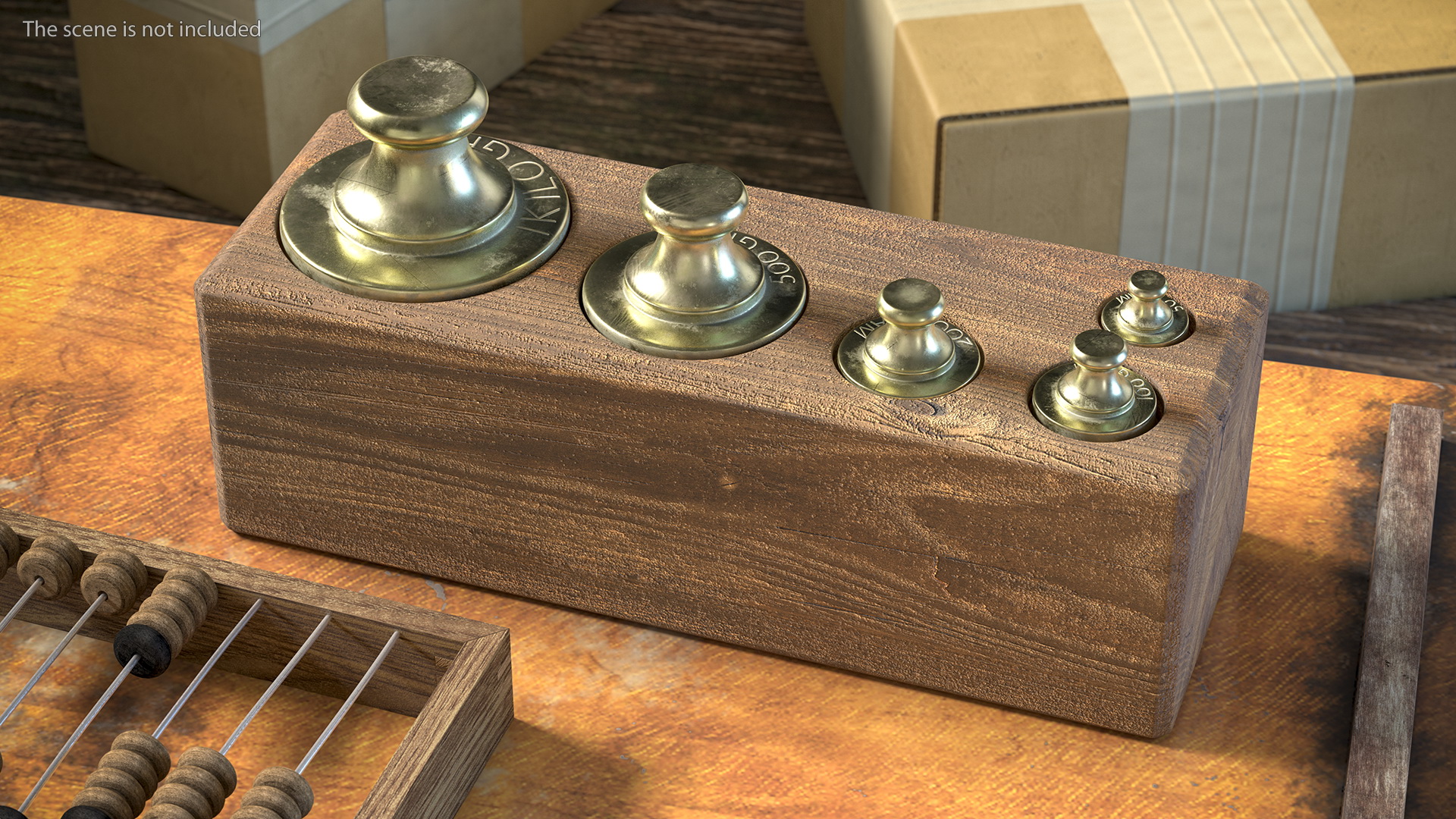 3D Vintage Balance Scale with Weights Set model
