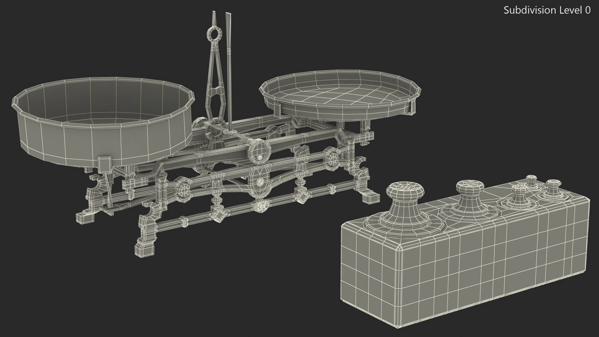 3D Vintage Balance Scale with Weights Set model