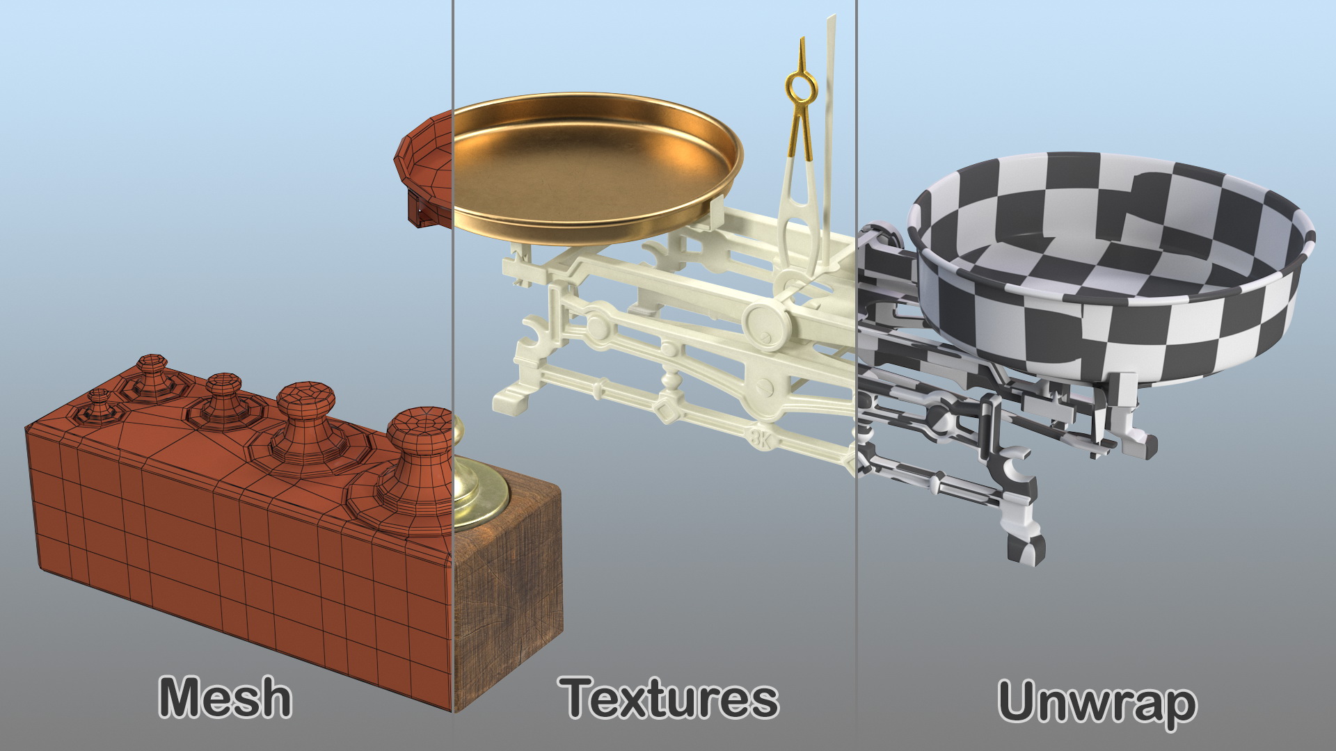 3D Vintage Balance Scale with Weights Set model