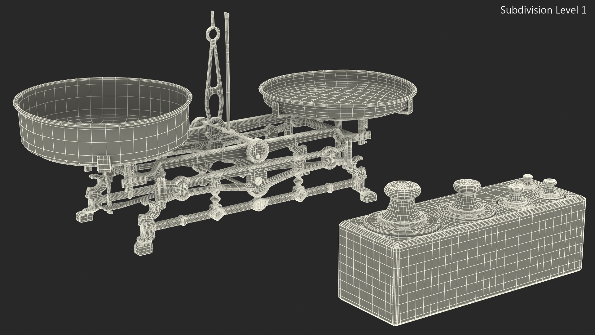 3D Vintage Balance Scale with Weights Set model