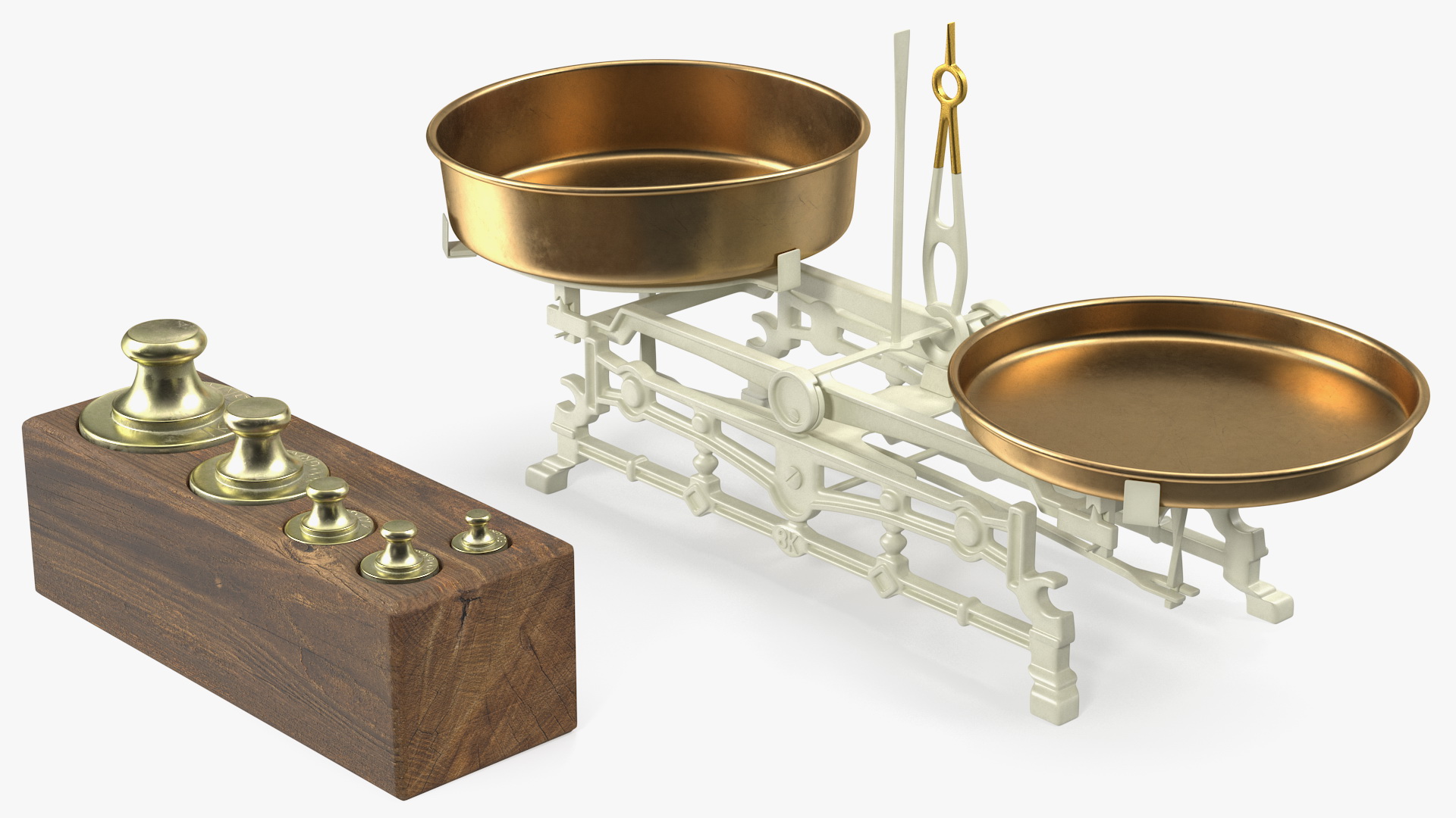 3D Vintage Balance Scale with Weights Set model
