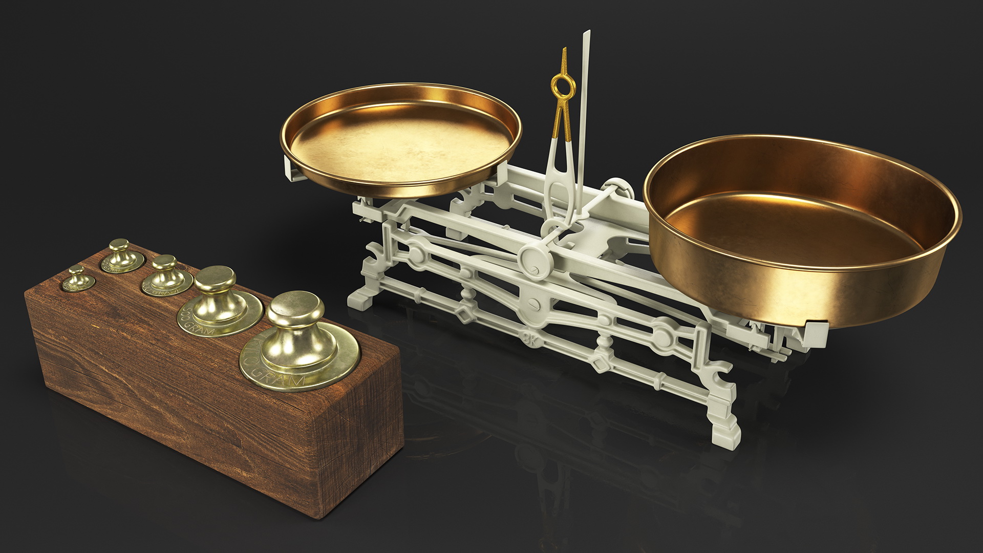 3D Vintage Balance Scale with Weights Set model