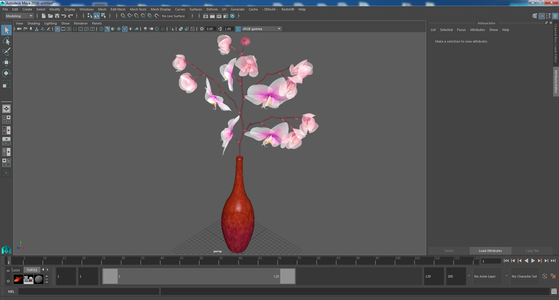 Phalaenopsis Orchid and Glass Vase 3D model