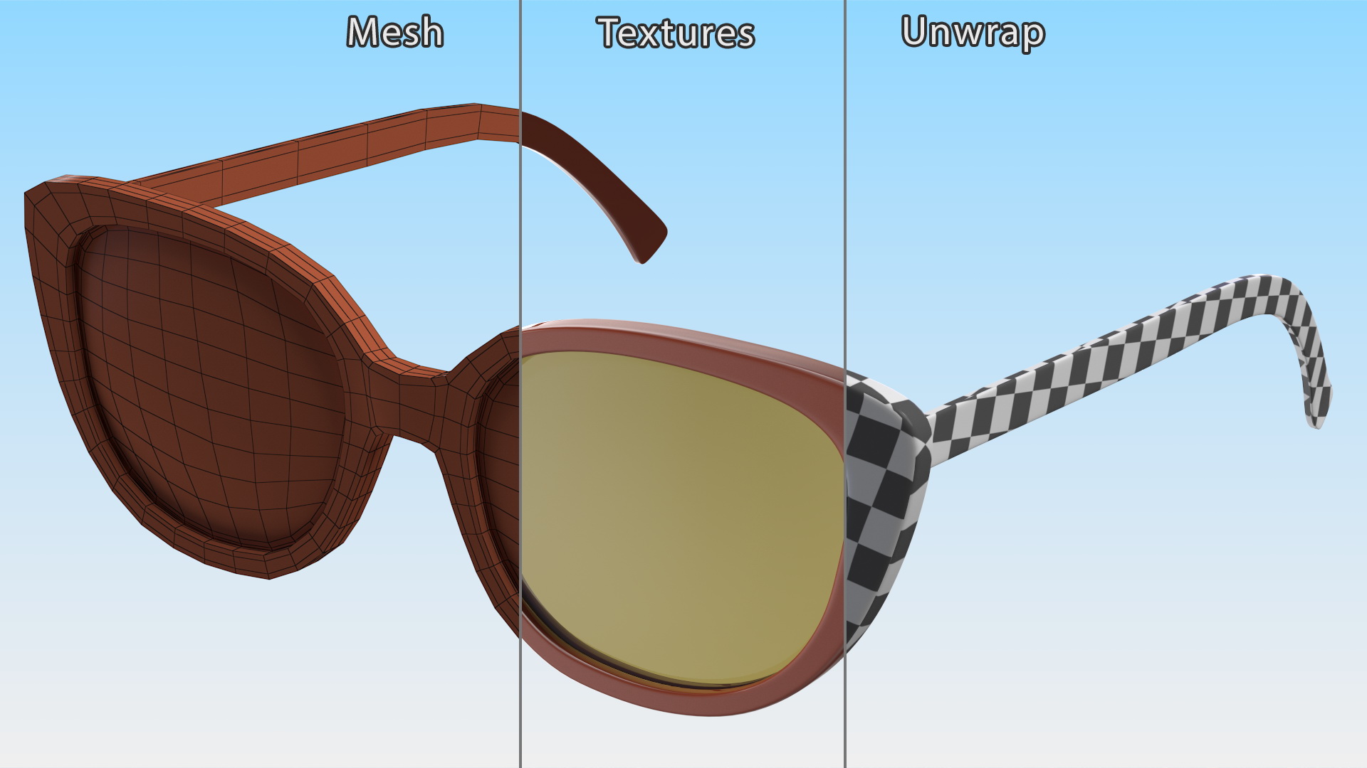 Vintage Cat Eye Sunglasses Brown 3D