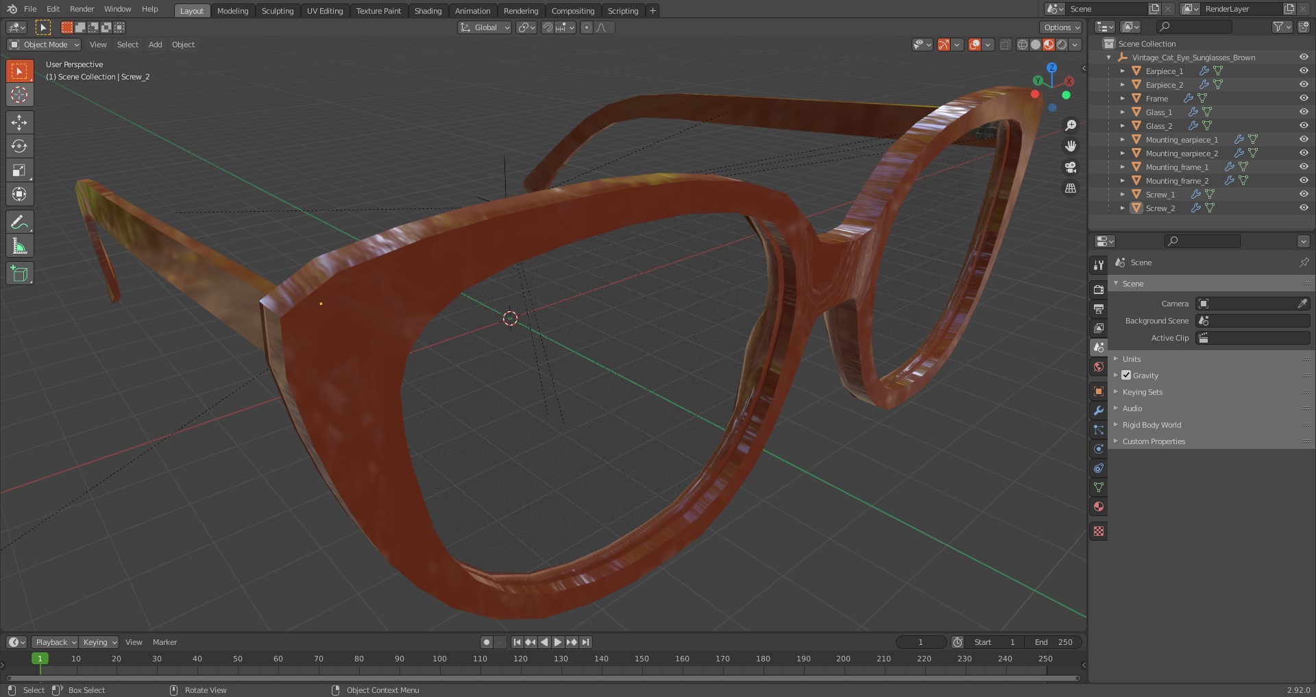 Vintage Cat Eye Sunglasses Brown 3D