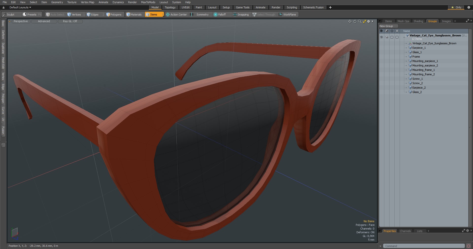 Vintage Cat Eye Sunglasses Brown 3D