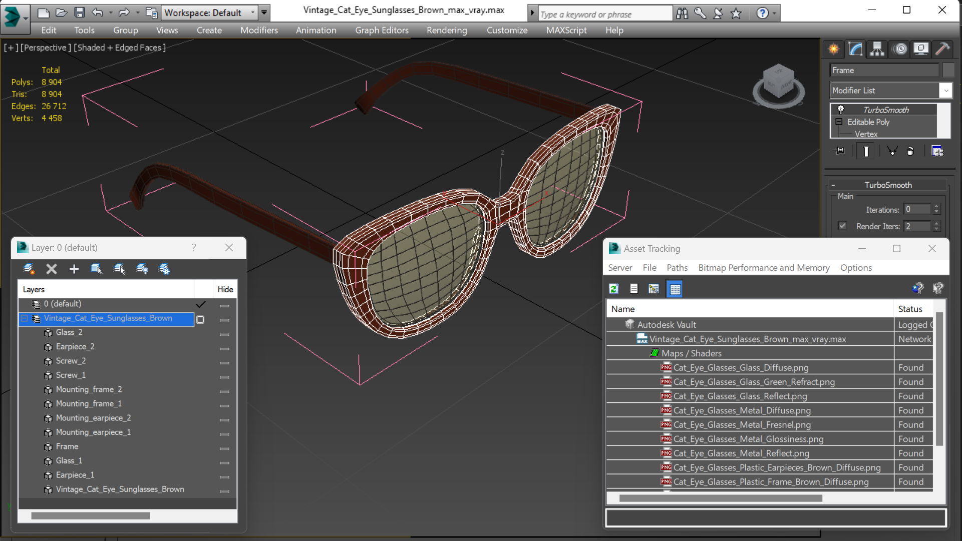 Vintage Cat Eye Sunglasses Brown 3D