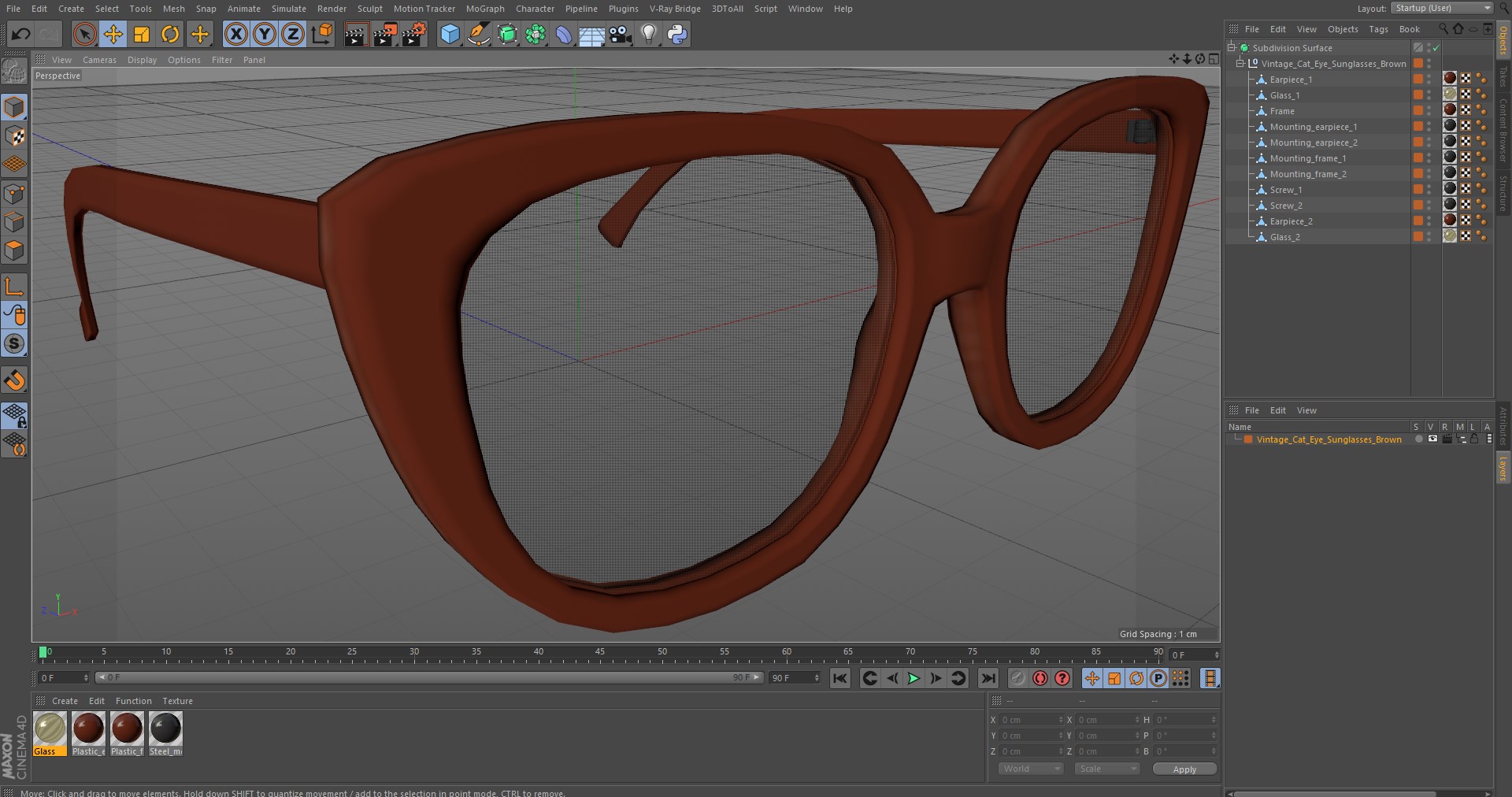 Vintage Cat Eye Sunglasses Brown 3D