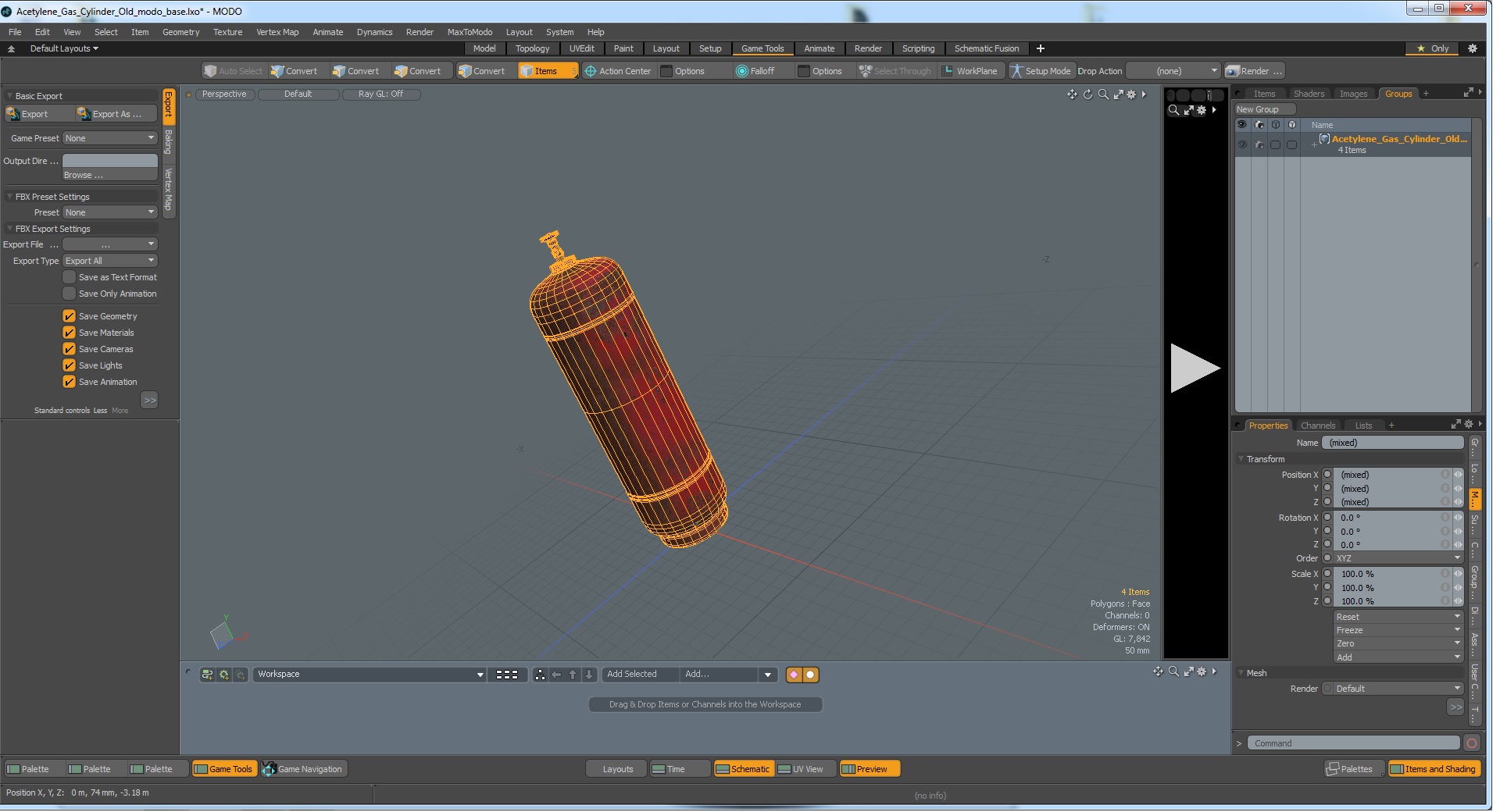 3D Acetylene Gas Cylinder Old