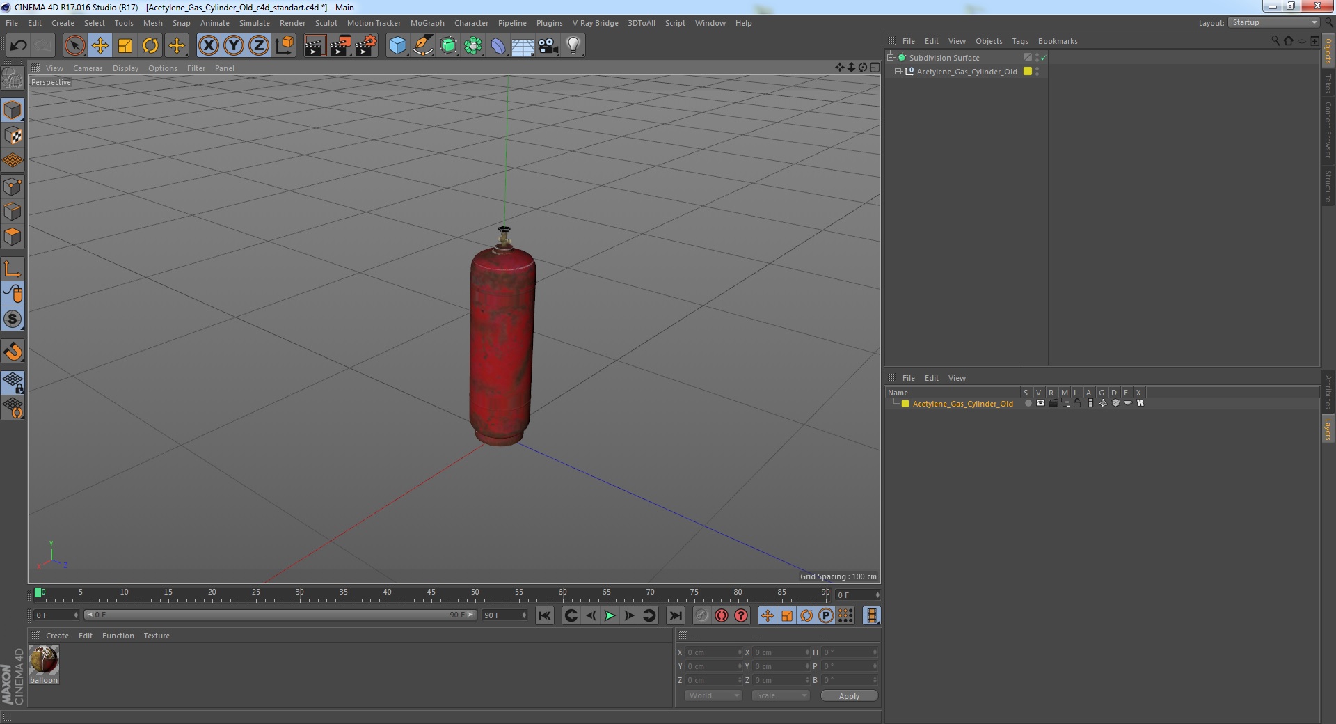 3D Acetylene Gas Cylinder Old