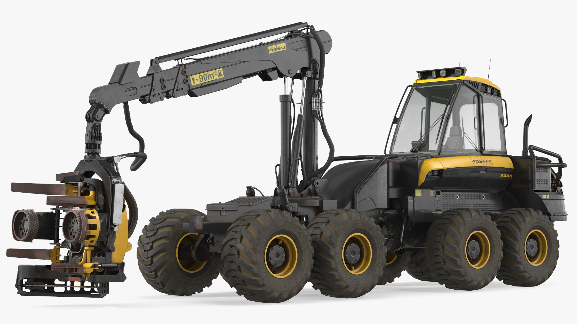 3D model Forestry Harvester PONSSE Bear 8W Dirty Rigged for Maya