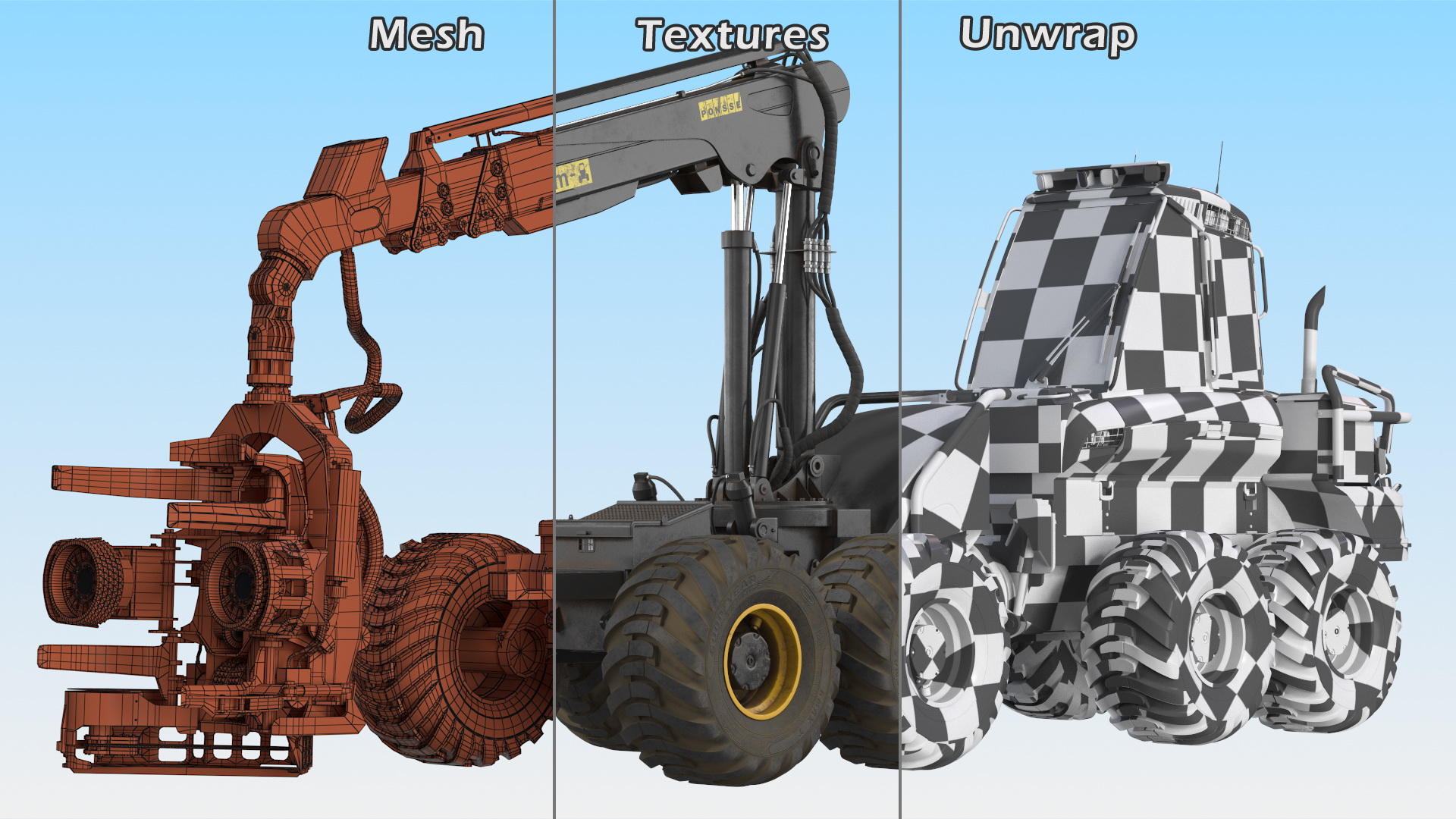 3D model Forestry Harvester PONSSE Bear 8W Dirty Rigged for Maya