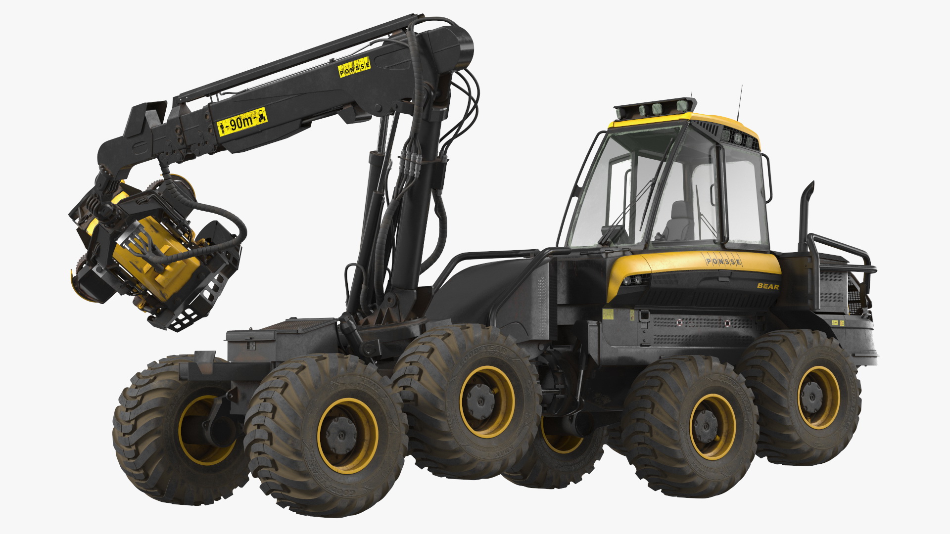 3D model Forestry Harvester PONSSE Bear 8W Dirty Rigged for Maya