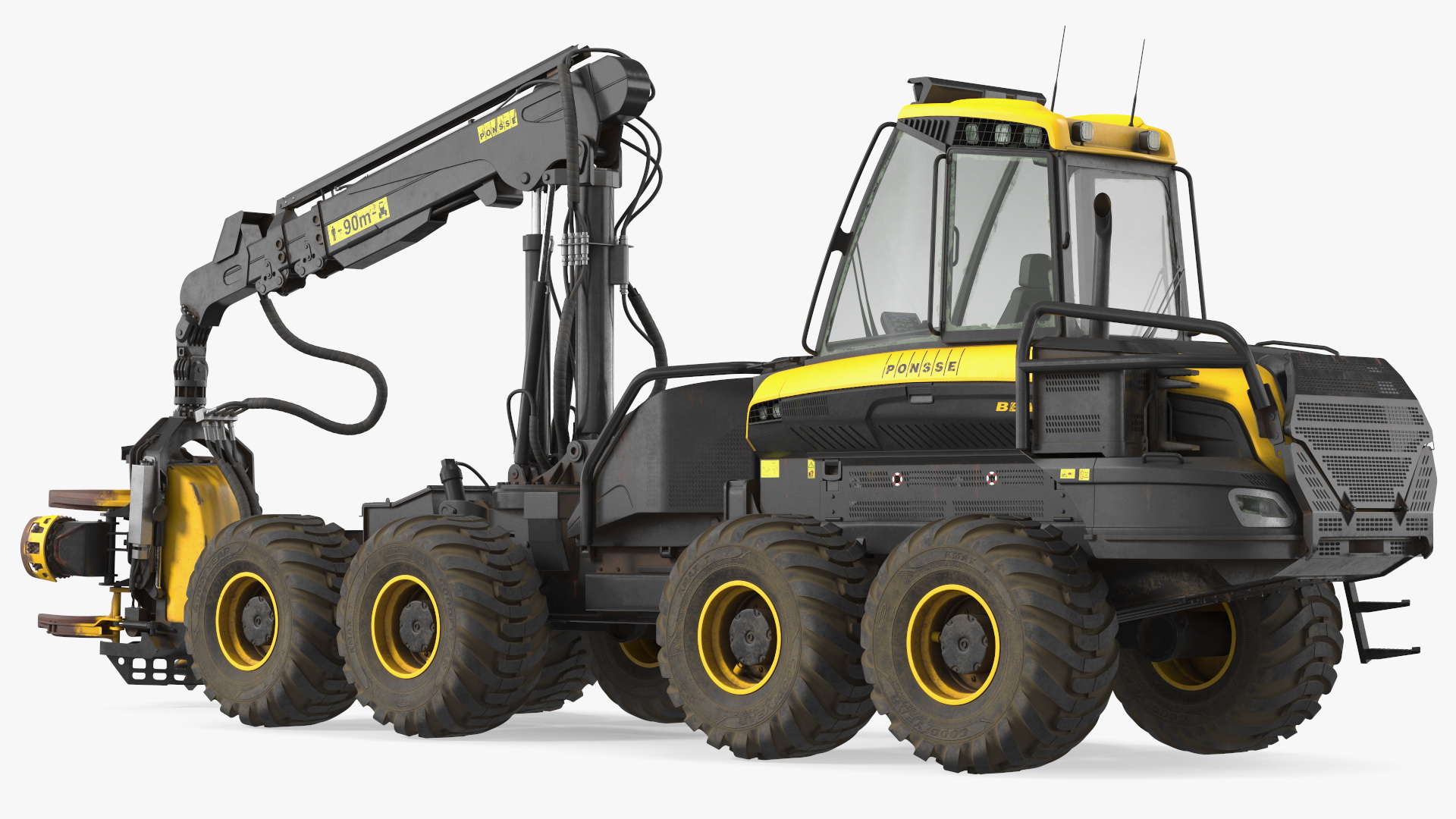 3D model Forestry Harvester PONSSE Bear 8W Dirty Rigged for Maya