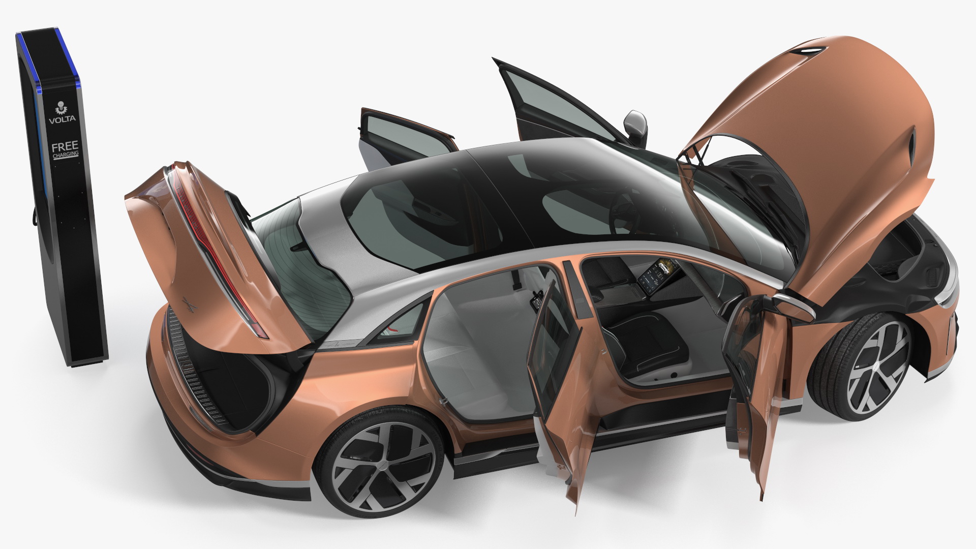 3D model Electric Car Charging Station and Lucid Air 2021 Rigged