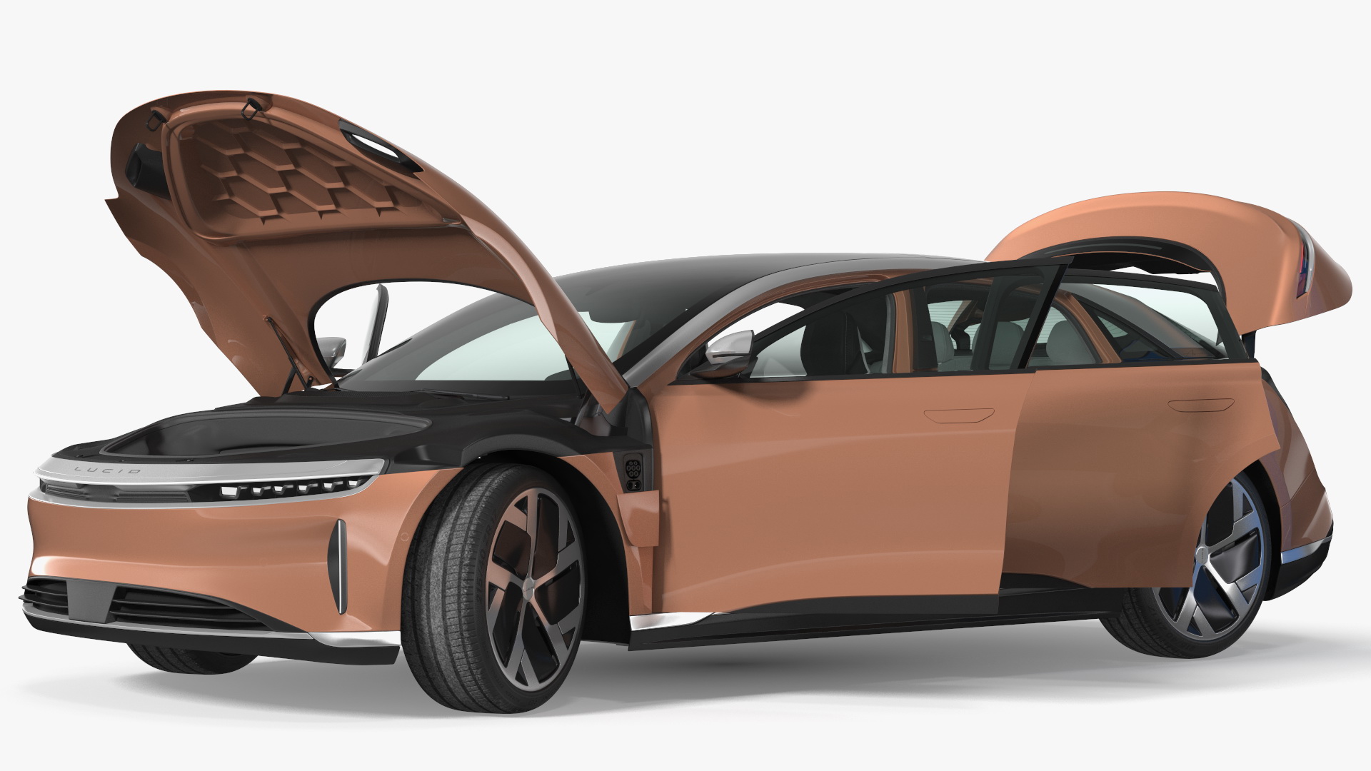 3D model Electric Car Charging Station and Lucid Air 2021 Rigged