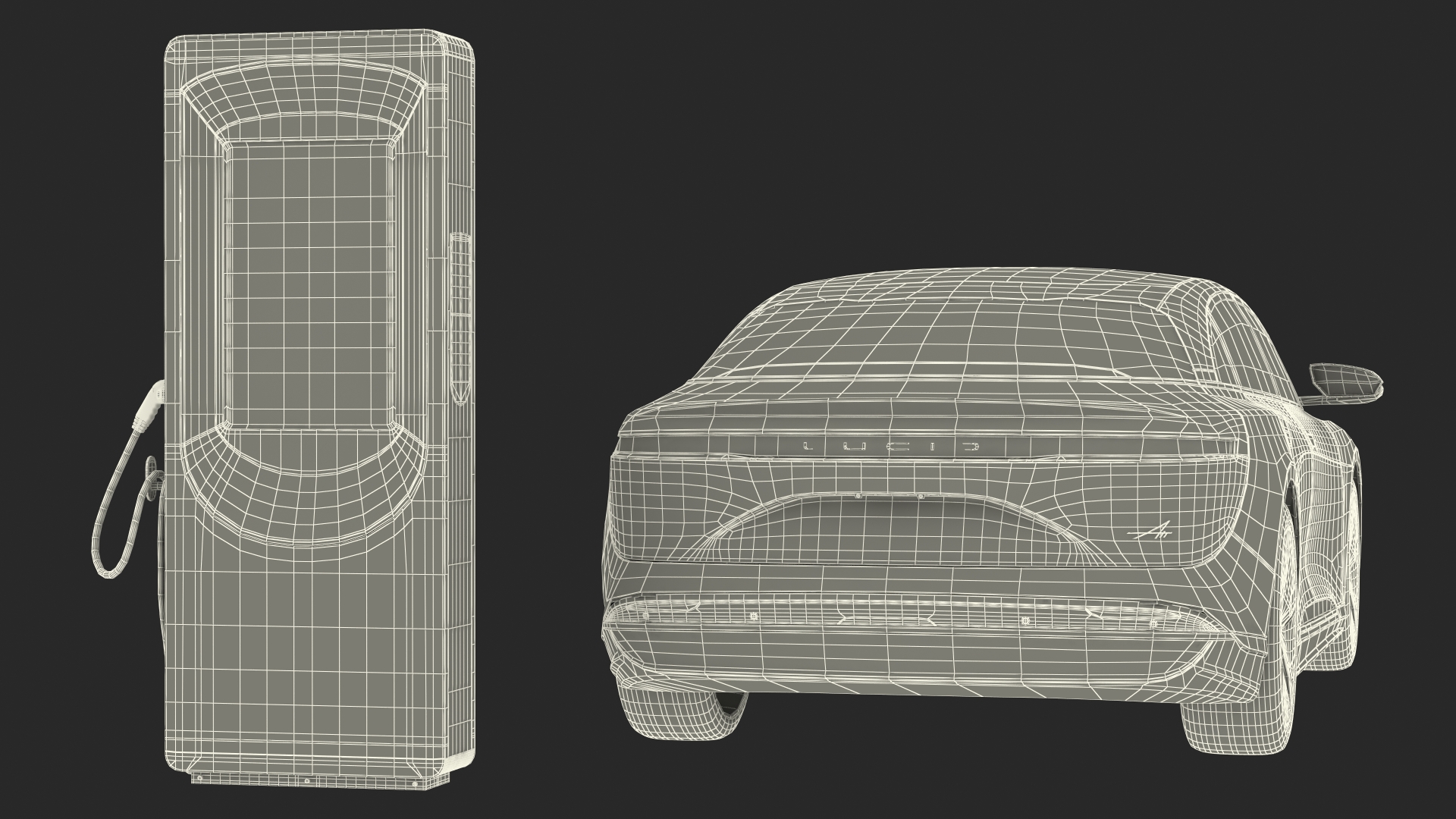 3D model Electric Car Charging Station and Lucid Air 2021 Rigged