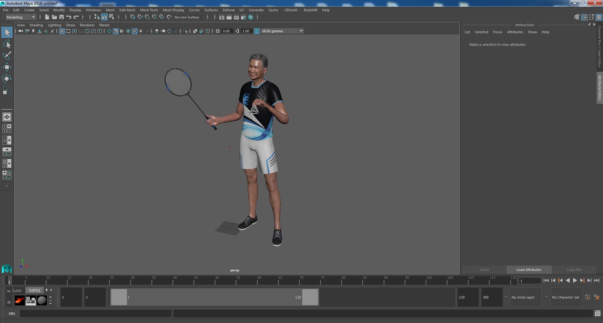 Korean Old Aged Man Playing Badminton 3D