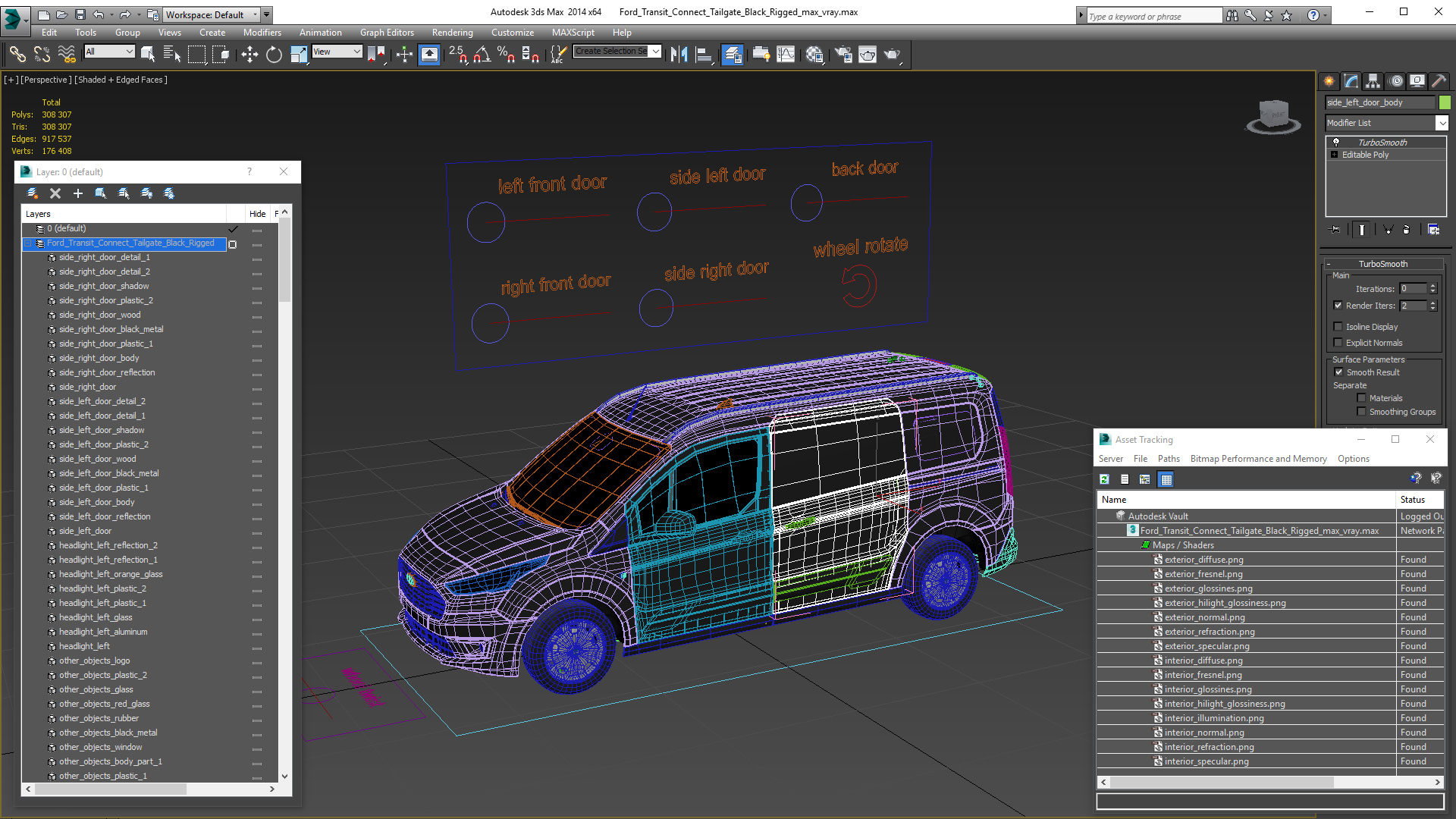 Ford Transit Connect Tailgate Black Rigged 3D