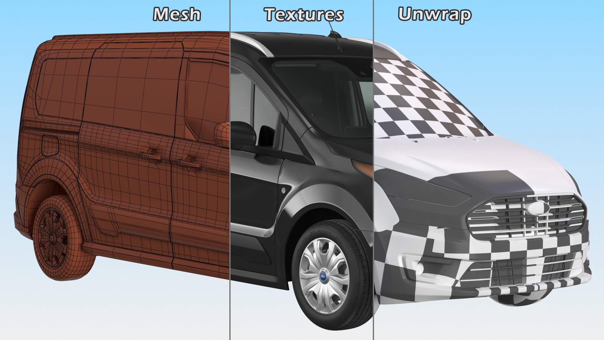 Ford Transit Connect Tailgate Black Rigged 3D