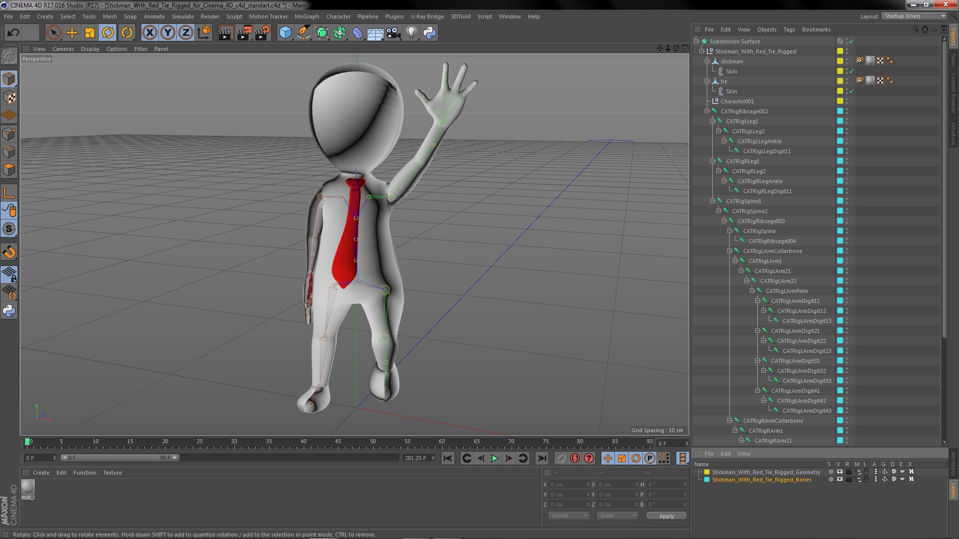 Stickman With Red Tie Rigged for Cinema 4D 3D