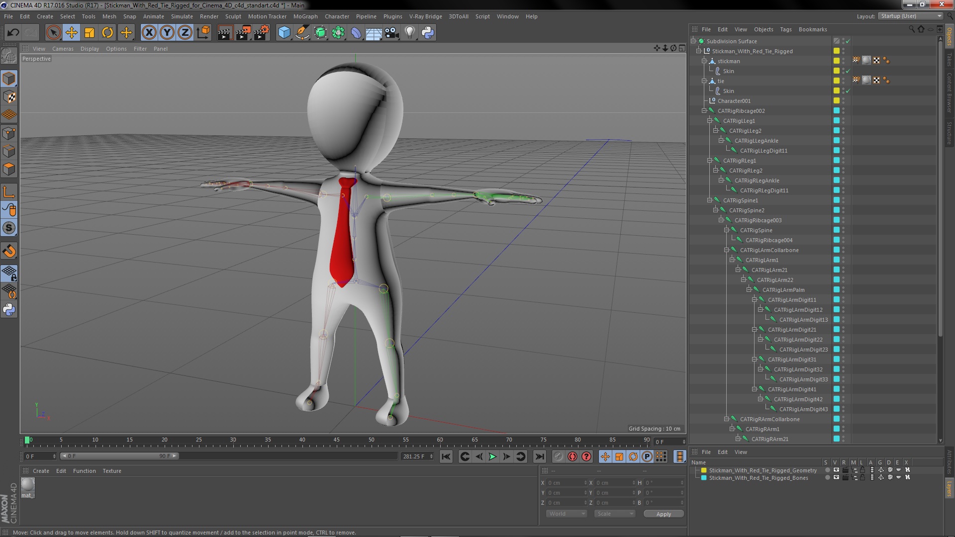 Stickman With Red Tie Rigged for Cinema 4D 3D