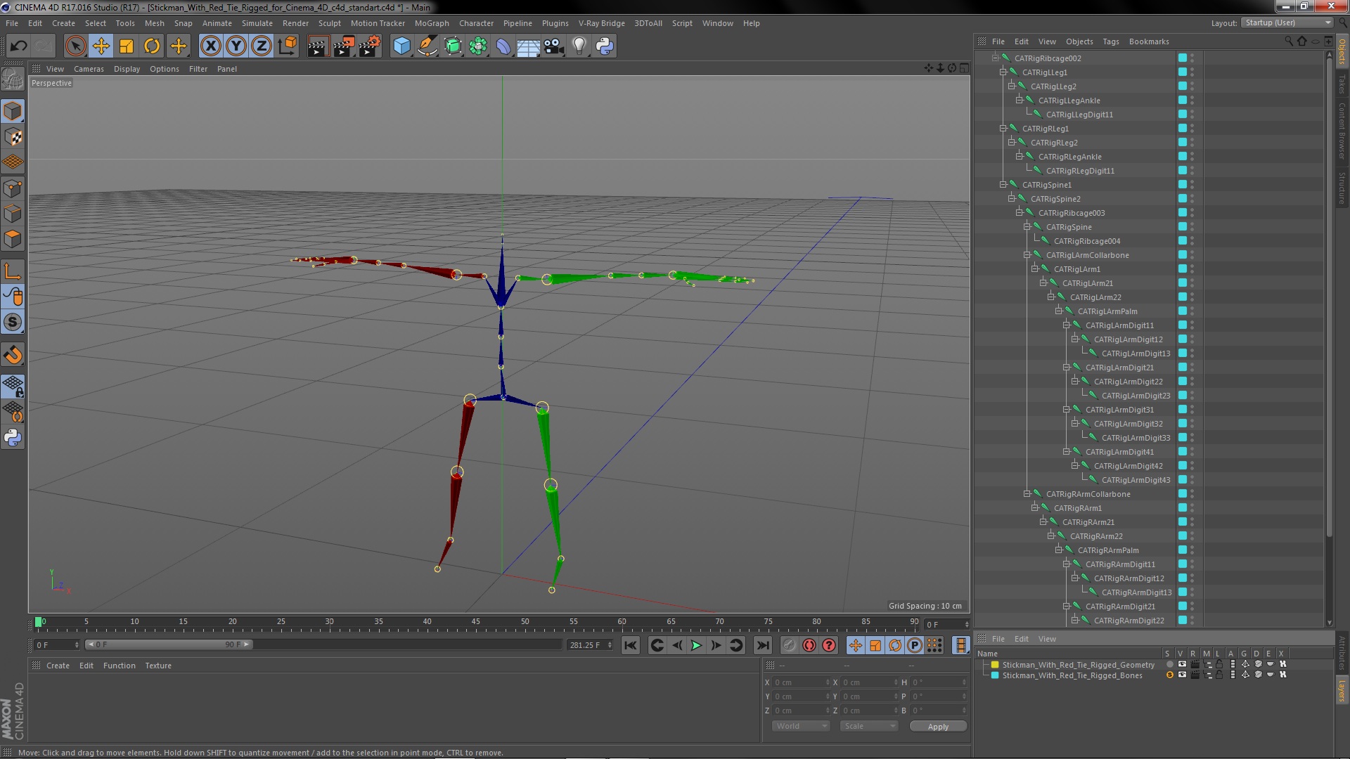 Stickman With Red Tie Rigged for Cinema 4D 3D
