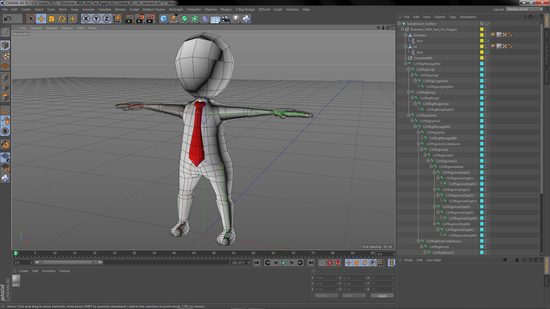 Stickman With Red Tie Rigged for Cinema 4D 3D