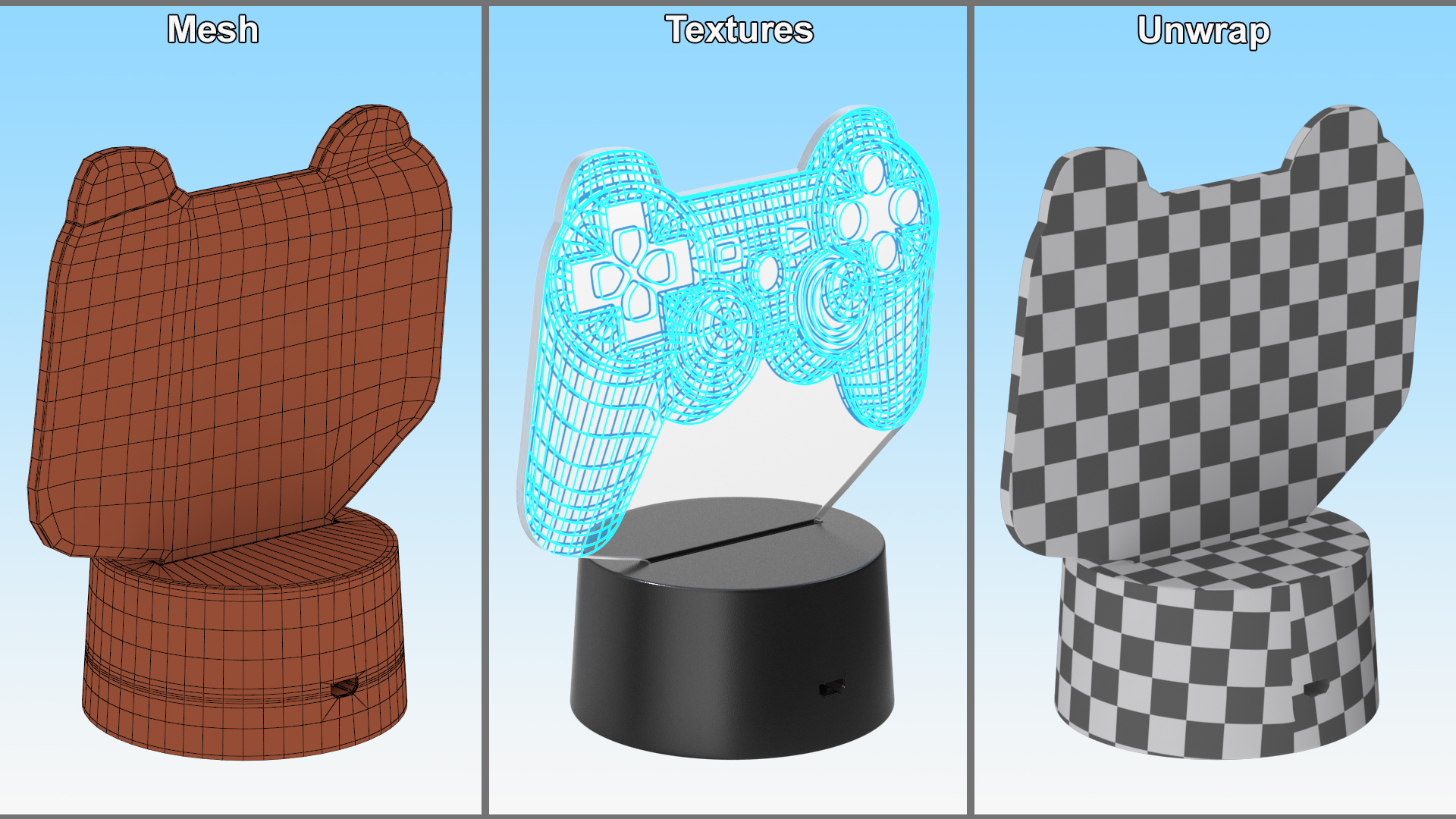 3D Gamepad Shape LED Hologram Night Light Blue model