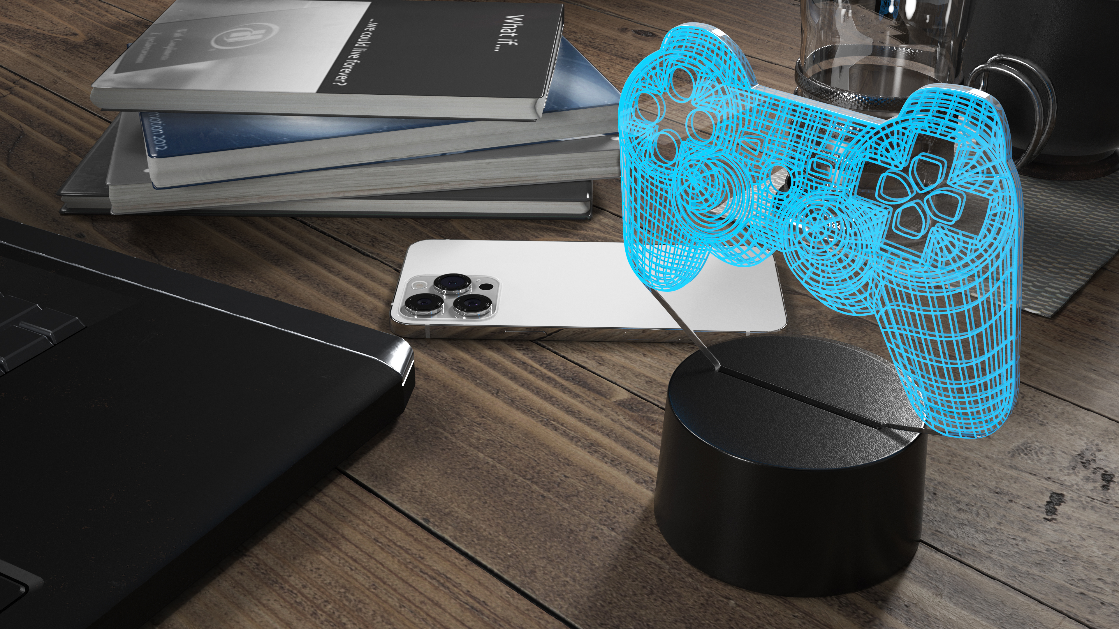 3D Gamepad Shape LED Hologram Night Light Blue model