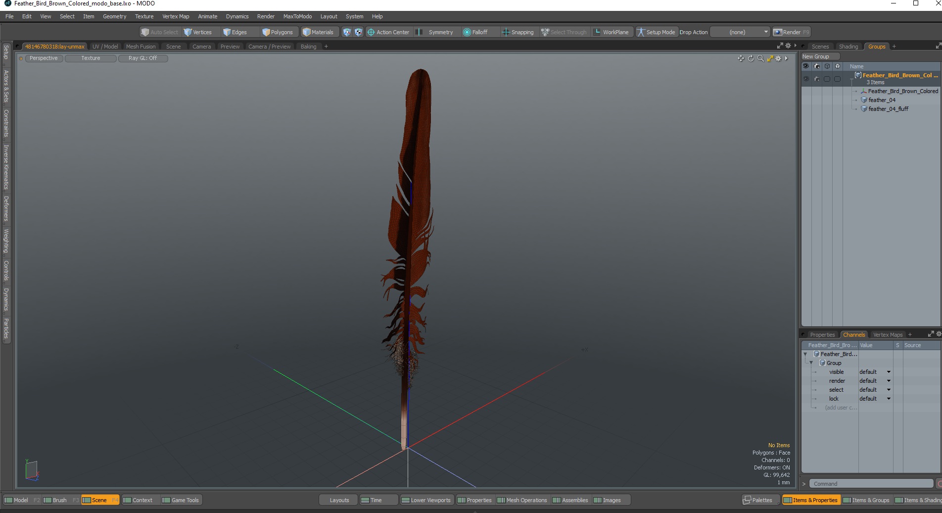 3D Feather Bird Brown Colored