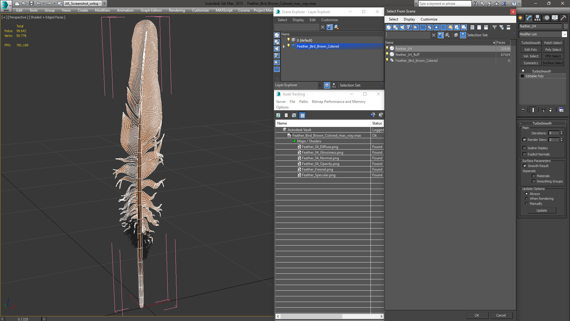 3D Feather Bird Brown Colored