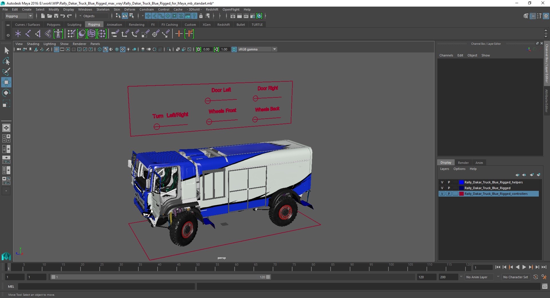 3D Rally Dakar Truck Blue Rigged for Maya model