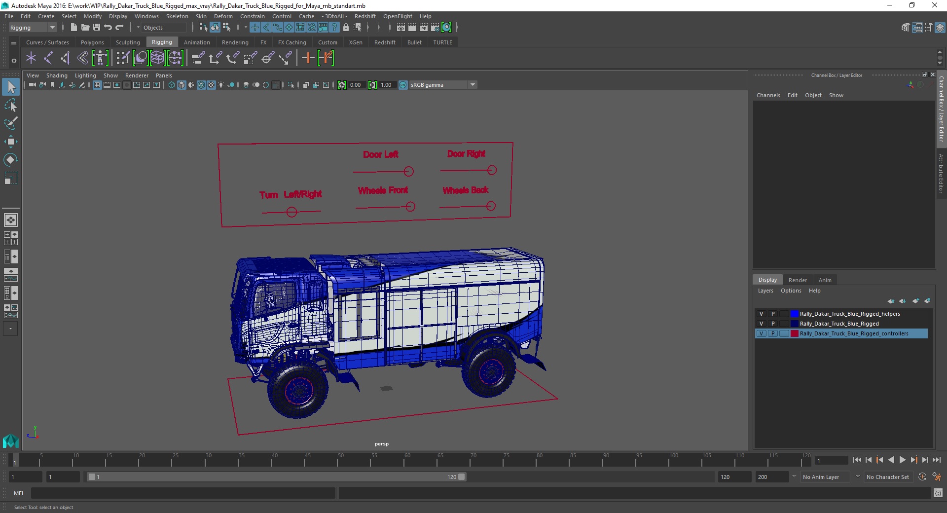 3D Rally Dakar Truck Blue Rigged for Maya model