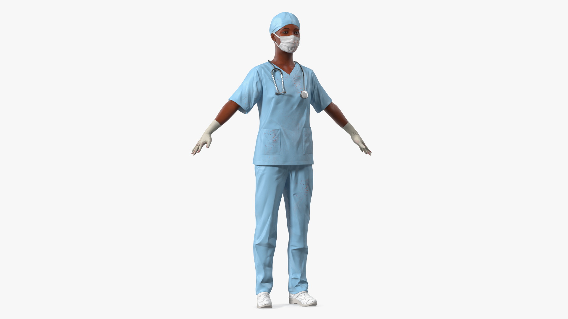3D model Medical Professional in Scrubs with Stethoscope and Mask Fur