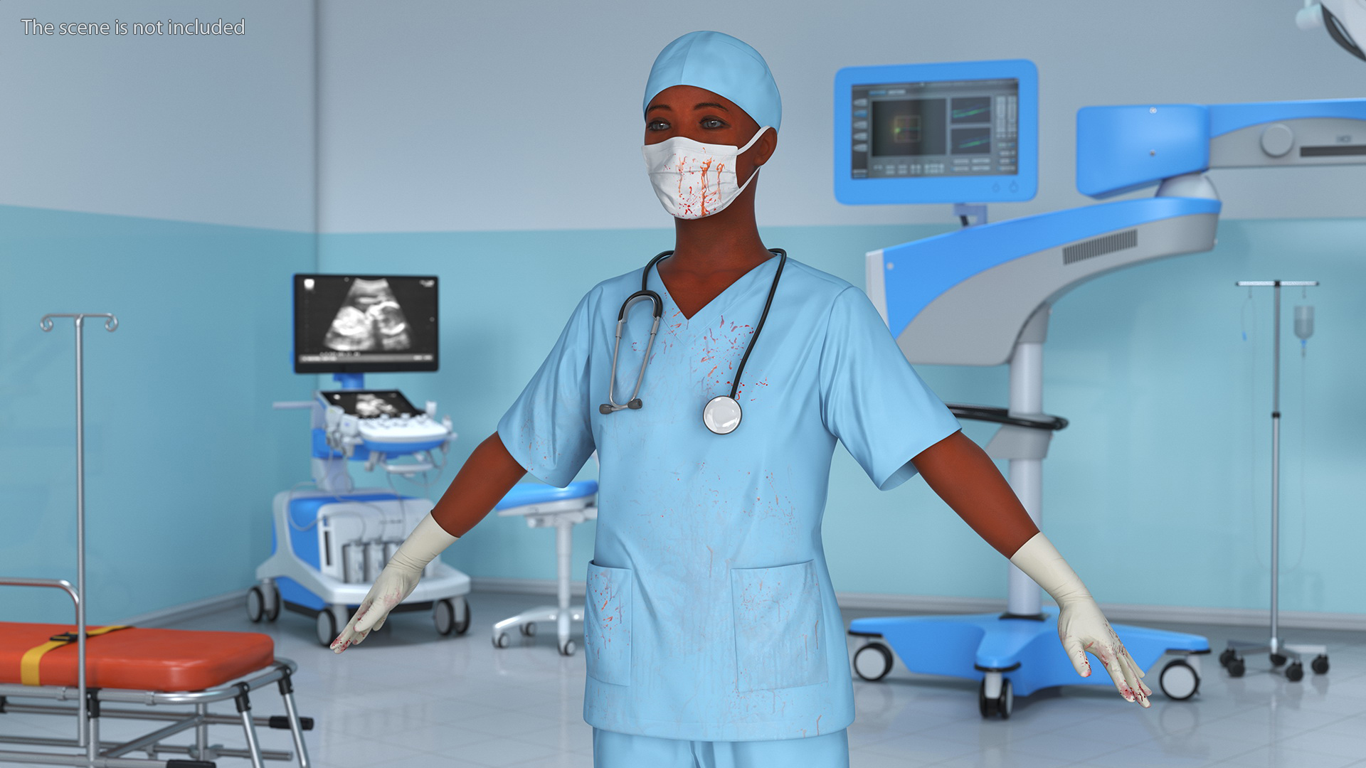 3D model Medical Professional in Scrubs with Stethoscope and Mask Fur