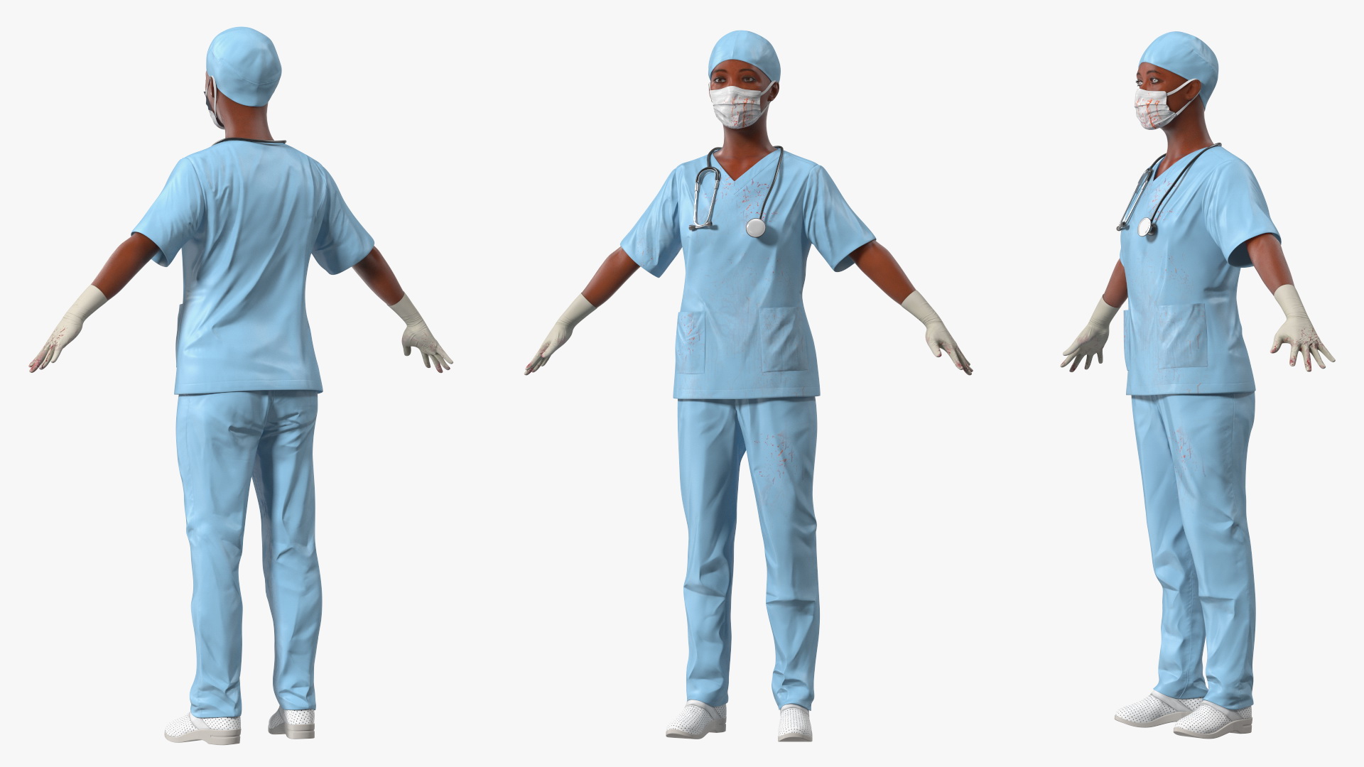 3D model Medical Professional in Scrubs with Stethoscope and Mask Fur