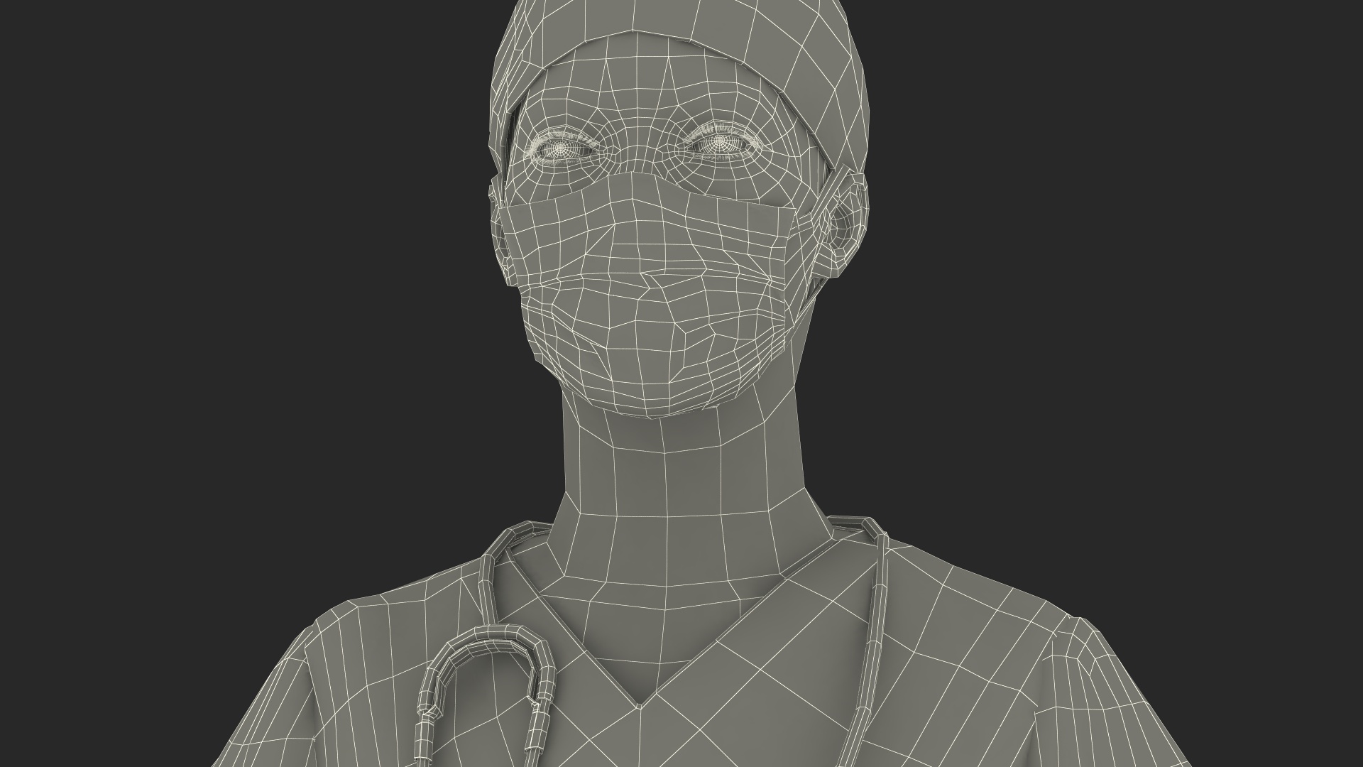 3D model Medical Professional in Scrubs with Stethoscope and Mask Fur