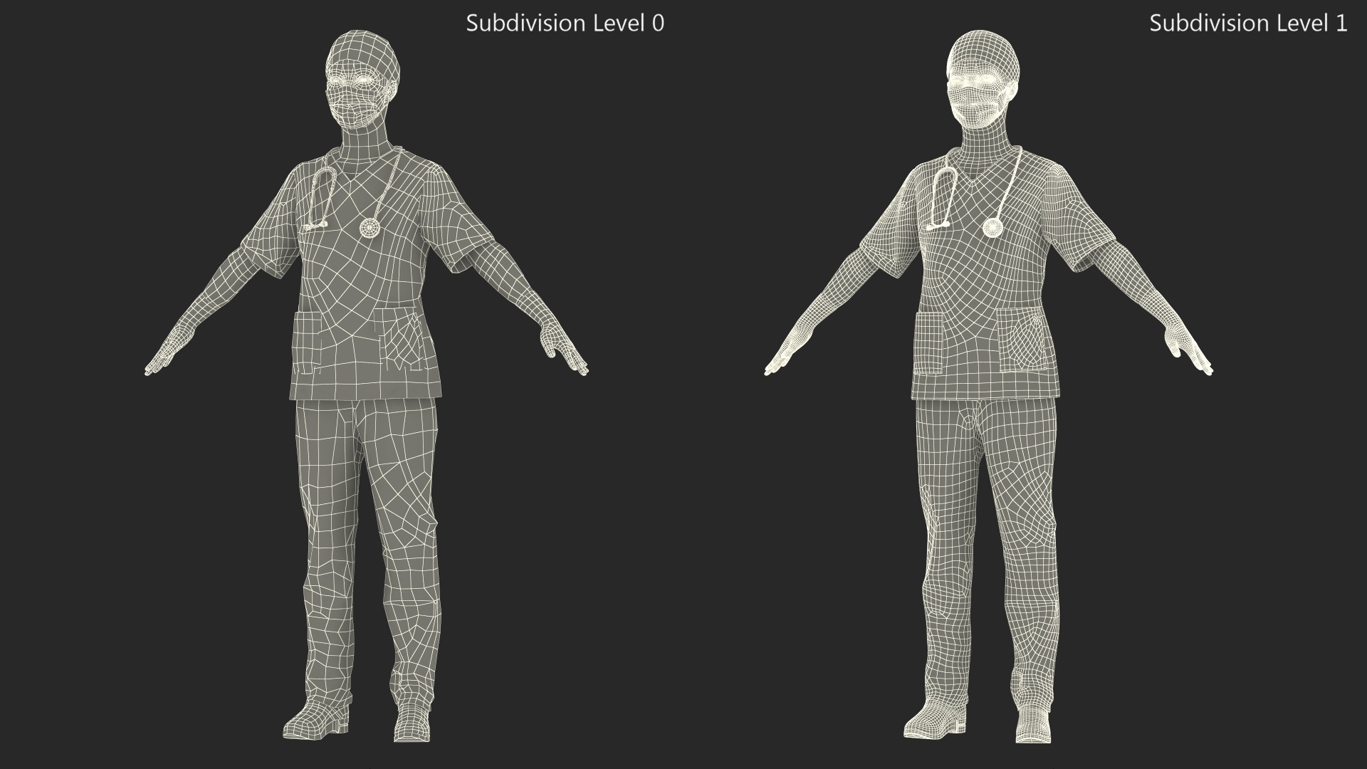 3D model Medical Professional in Scrubs with Stethoscope and Mask Fur