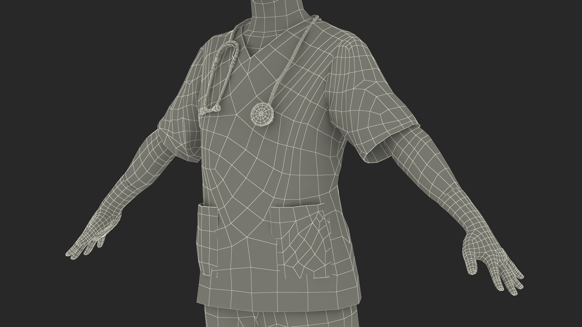 3D model Medical Professional in Scrubs with Stethoscope and Mask Fur
