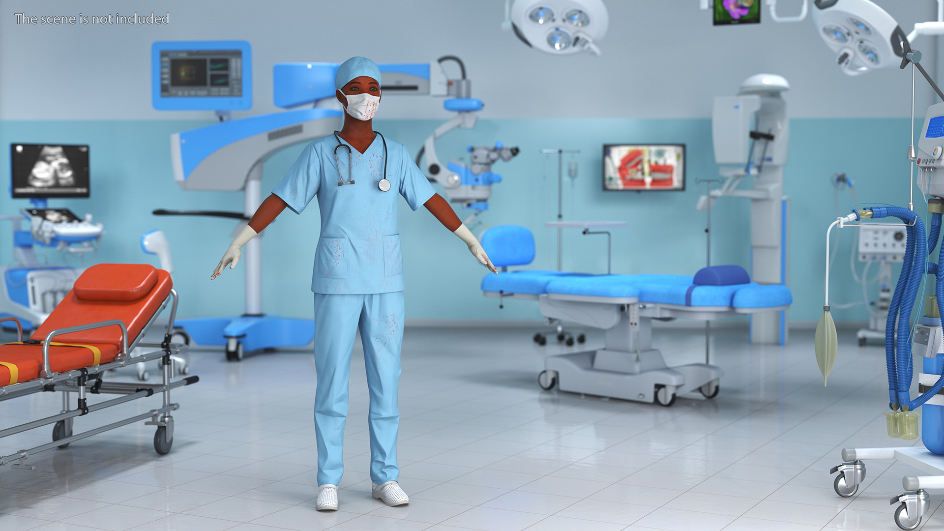 3D model Medical Professional in Scrubs with Stethoscope and Mask Fur