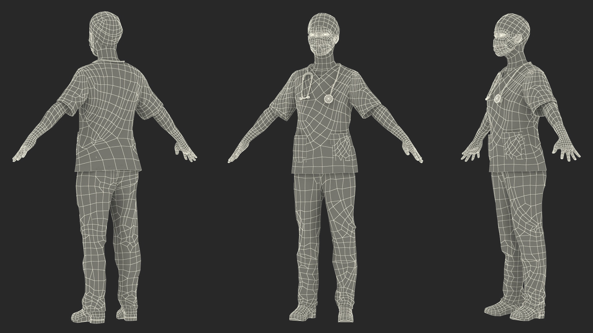 3D model Medical Professional in Scrubs with Stethoscope and Mask Fur