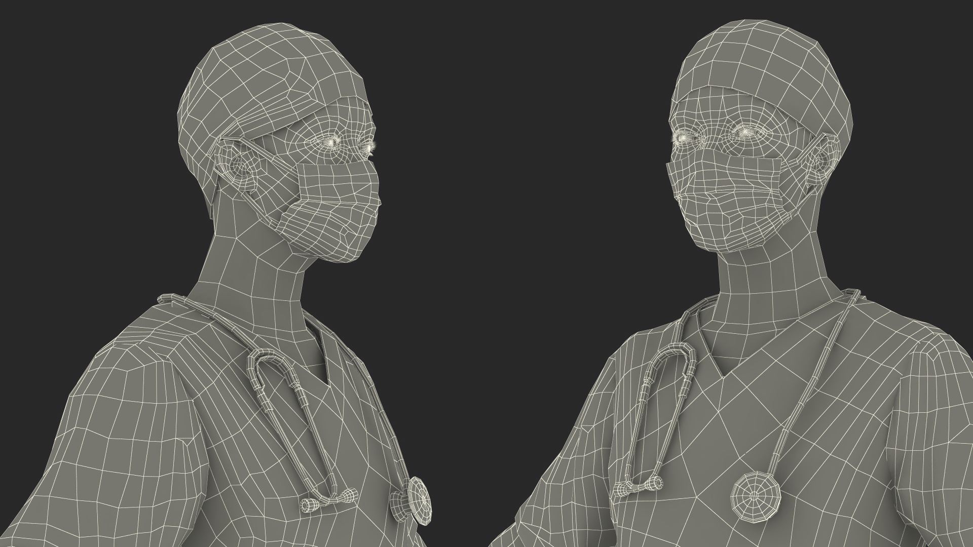 3D model Medical Professional in Scrubs with Stethoscope and Mask Fur