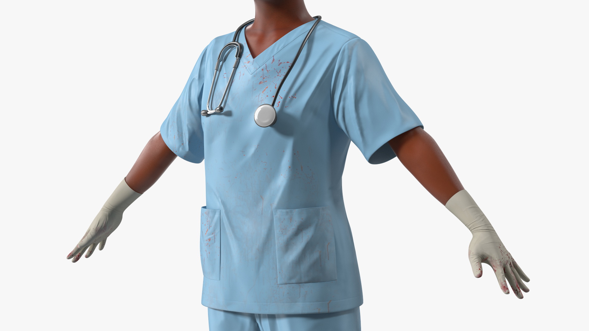 3D model Medical Professional in Scrubs with Stethoscope and Mask Fur