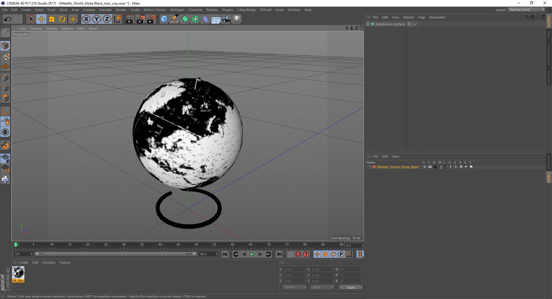 3D Metallic World Globe Black