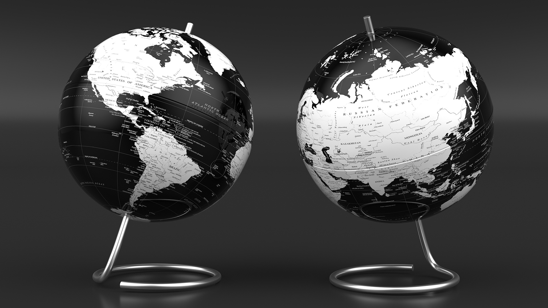 3D Metallic World Globe Black
