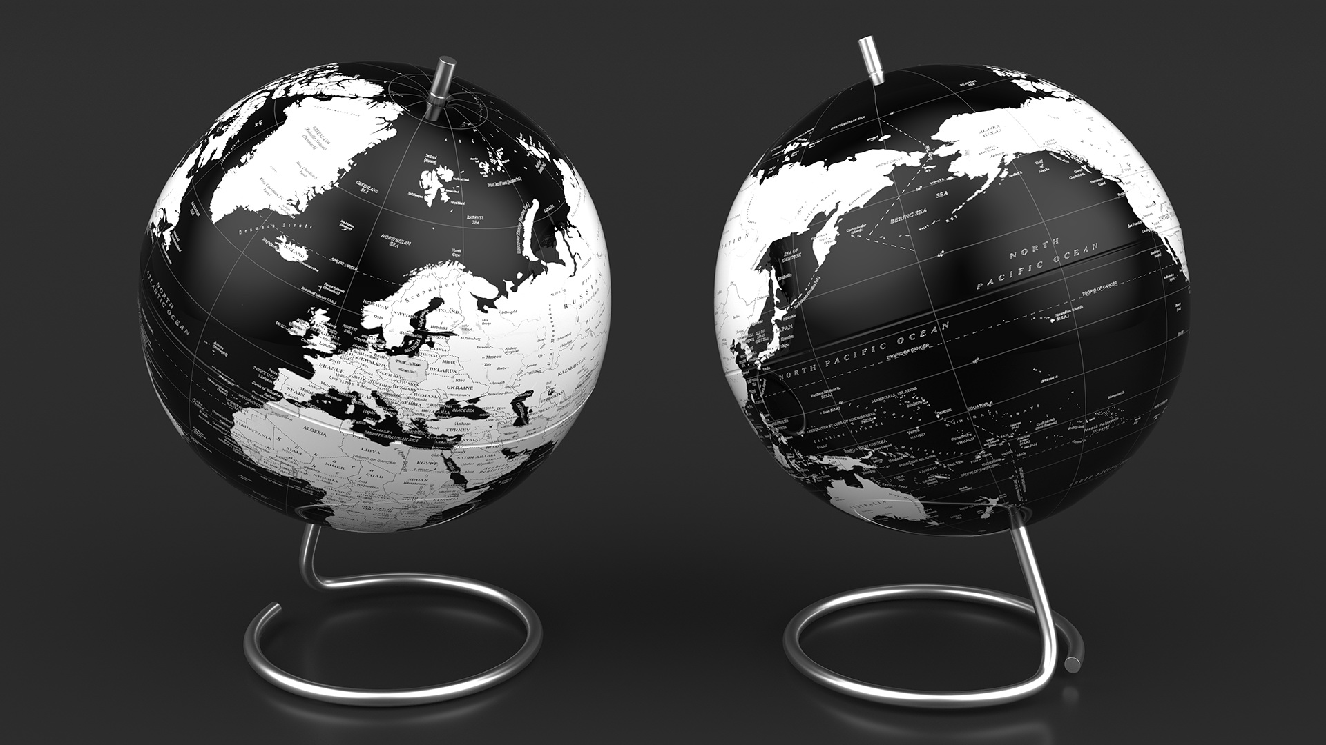 3D Metallic World Globe Black